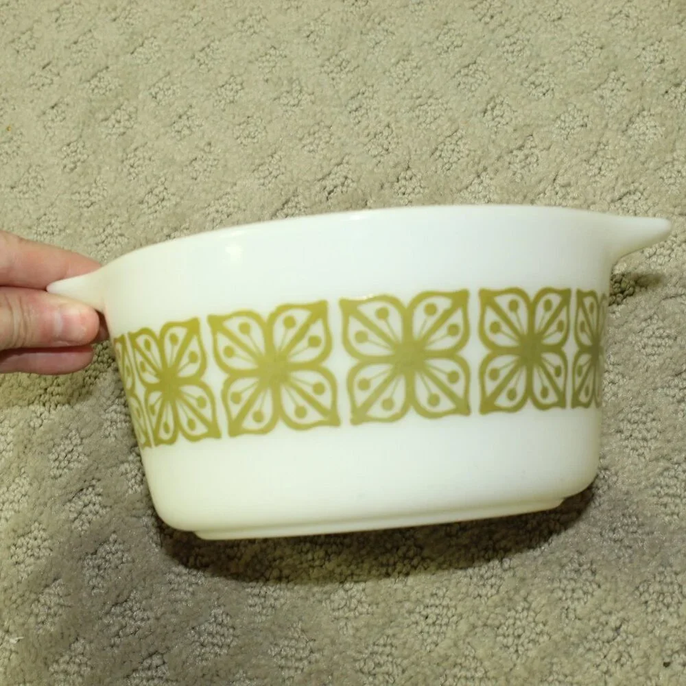Pyrex Verde Autumn Floral Square Flowers 471 / 473 Casserole Set of 2 No Lid